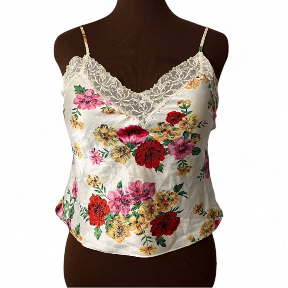 Vintage 90s Gold Label Victoria’s Secret Floral Satin Lace Tank Medium